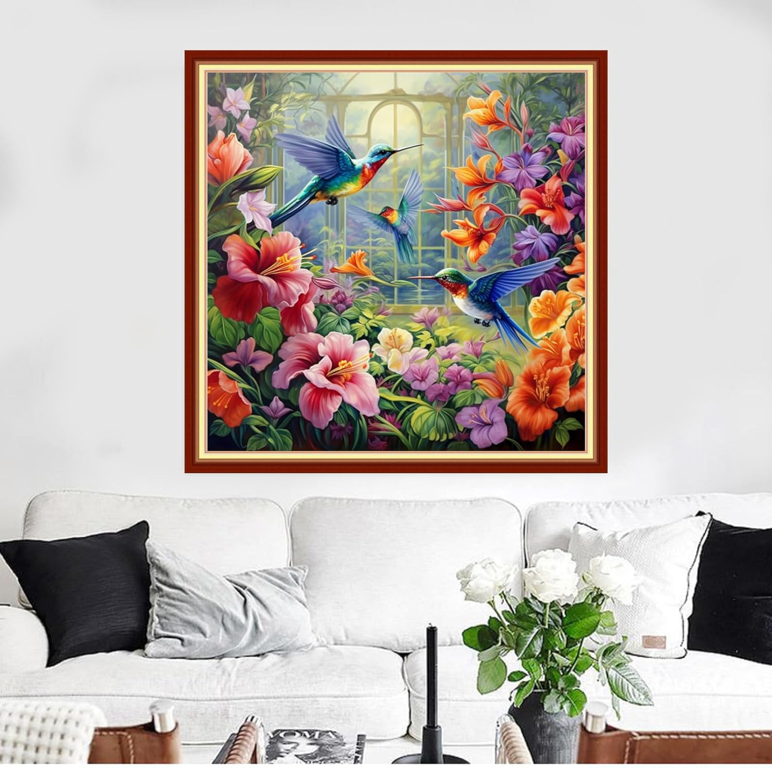 Funxvoot Stamped Cross Stitch Kits Beginners Full Range of Embroidery Kits for Adults 11CT Embroidery Patterns Needlepoint Kits Printed Cross Stitch Kits - (Colorful Flower Hummingbird 18x18 inchs)
