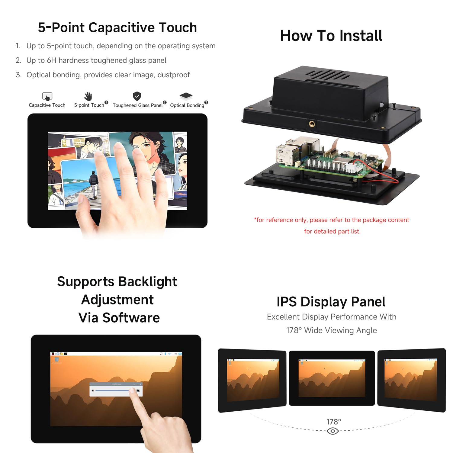 LUCKFOX 5-Inch DSI Capacitive Touch Display(with Case), 5-Point Touch IPS Panel for Raspberry Pi 5 / Pi 4B / ESP32-P4-Module-DEV-KIT/Luckfox Lyra / Omni3576