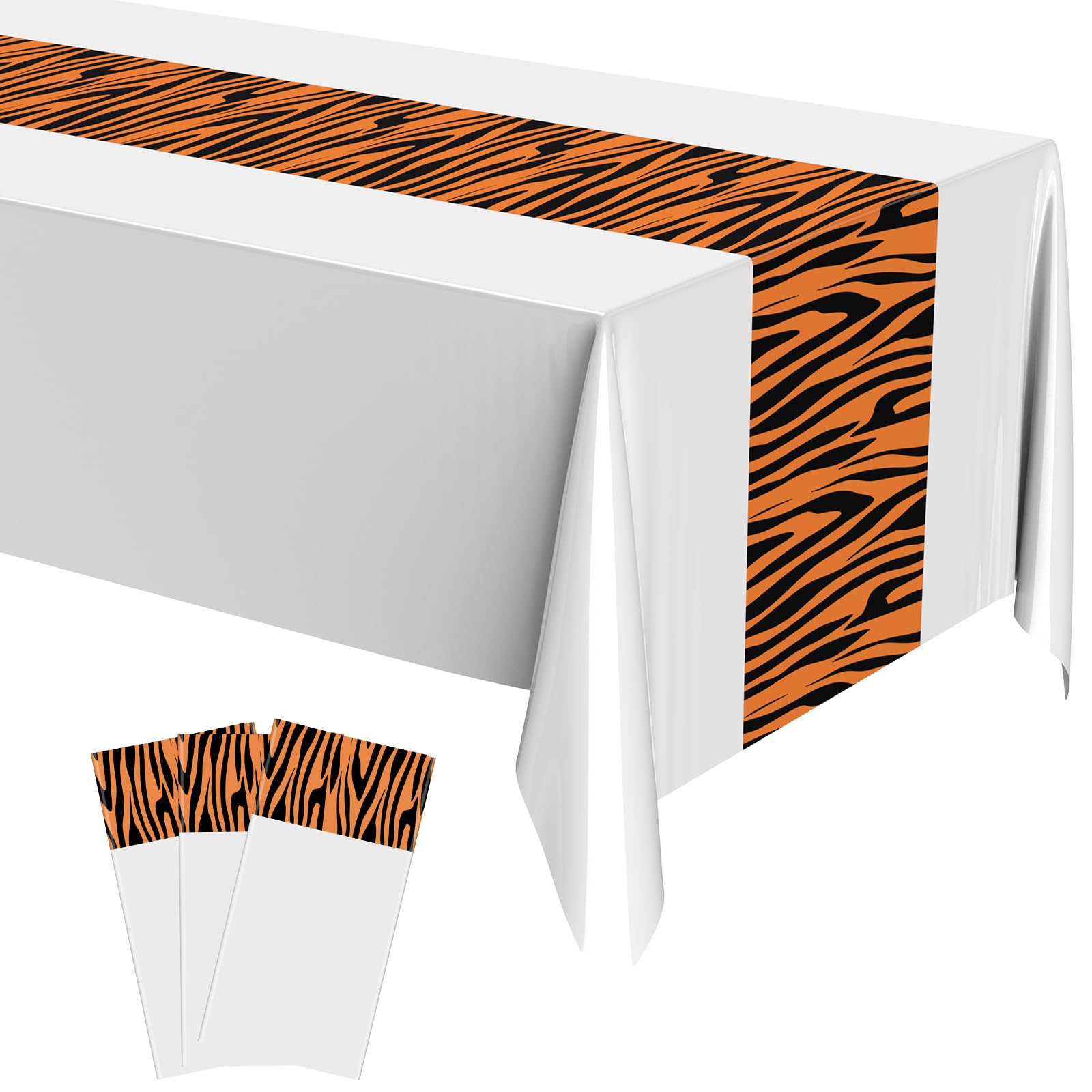 Nappe tigre plastique imperméable protège table jetable lot de 3 blanche