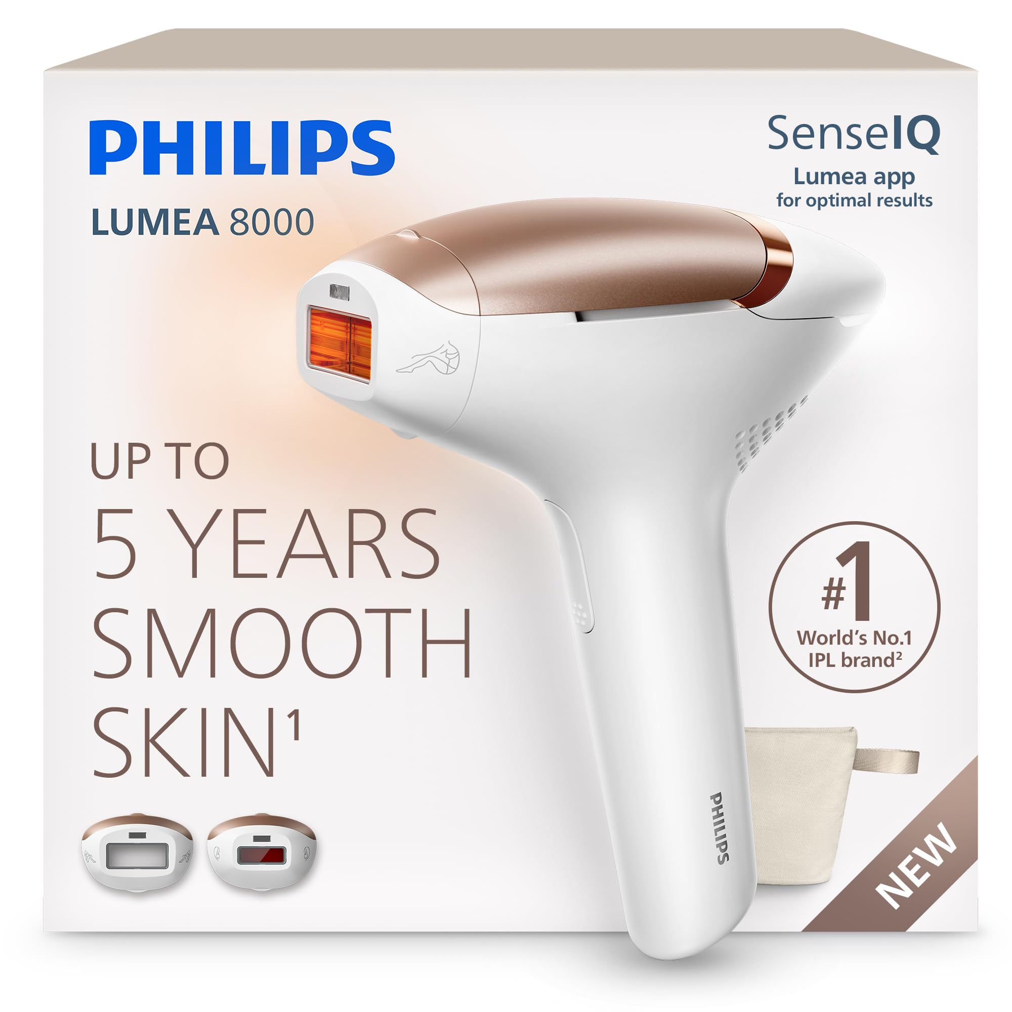 Philips Lumea 8000 IPL Hair Removal Device - Long-Lasting Salon-Like Laser Hair Removal Alternative, Easy Home Use, Medical Grade Safety, 2 Attachments for Body and Face, BRI873/02