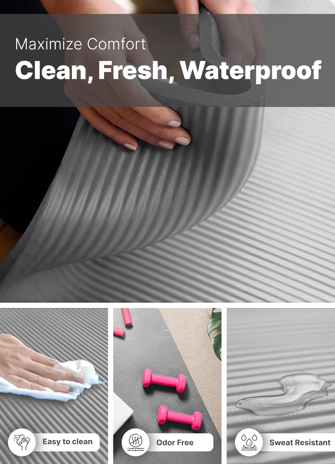 Tappetino Yoga Extra Spesso 15mm - Antiscivolo, Schiuma Memoria, 183x60cm - Foto 7