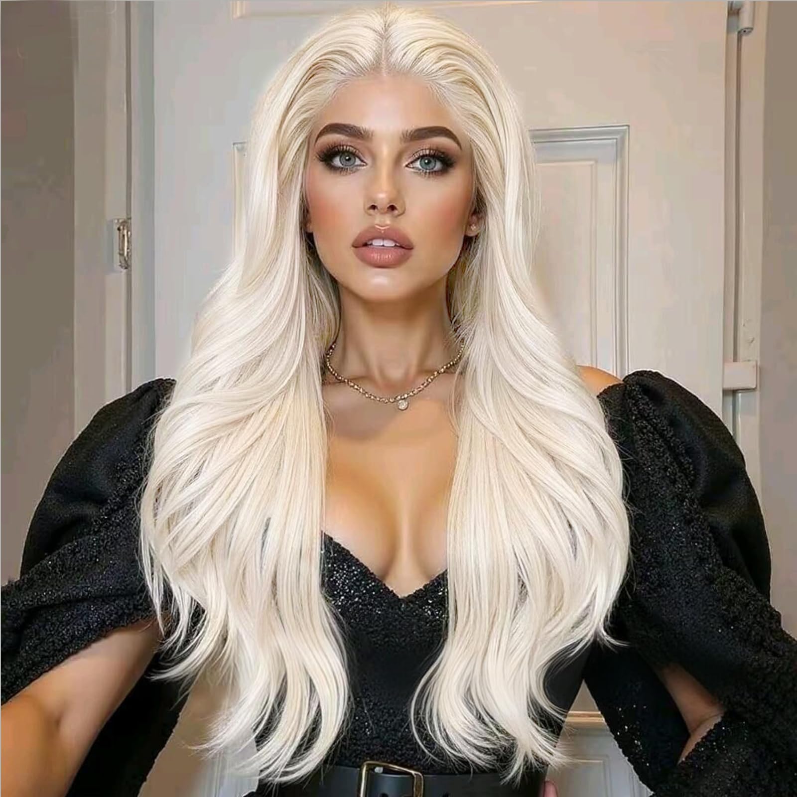 Platinum Blonde Wig Lace Front Real Hair Curly Wigs Long White Blonde Hair Wig Wavy Afro Wigs for Black Women Drag Queen Cosplay Daily Synthetic 26 Inch Lace Front Halloween