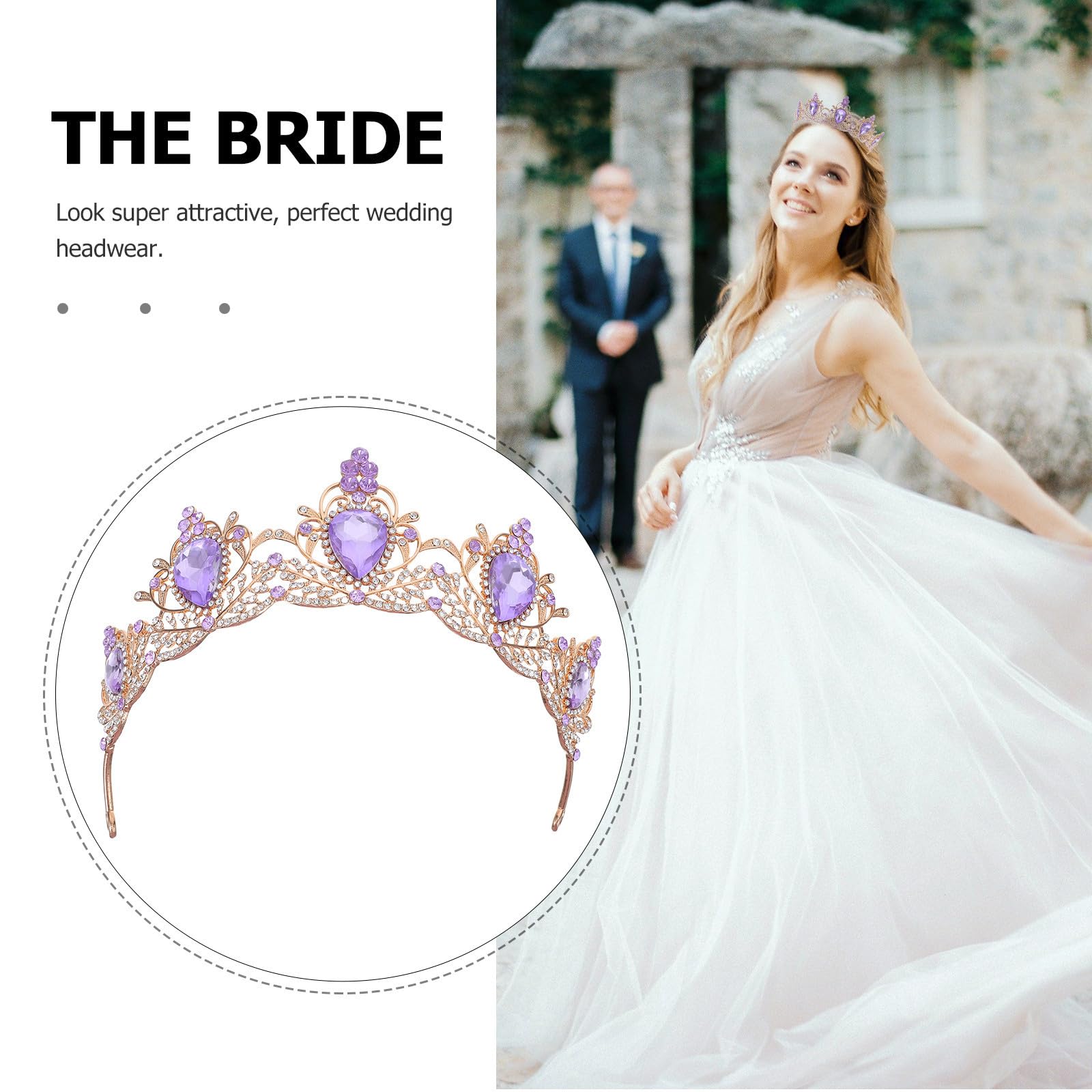 Healeved 5 Piezas Tocado de Novia Vintage Barroco Cristales de Imitación Púrpura, Ligera y Cómoda para Bodas y Halloween, Accesorio Elegante para Mujer