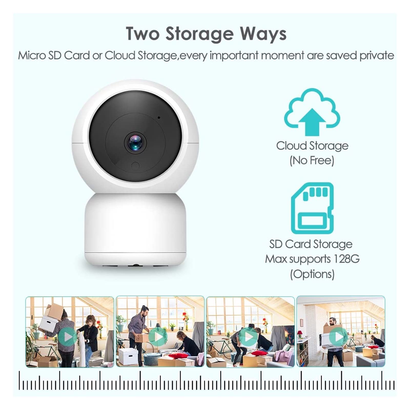 Kamera Monitorująca, Bezprzewodowa kamera 3MP Bezpieczeństwo w domu Ochrona Wykrywanie ludzi Mini nadzór wideo Kamera IP Baby Monitor PT(3MP Cam Add 128G)