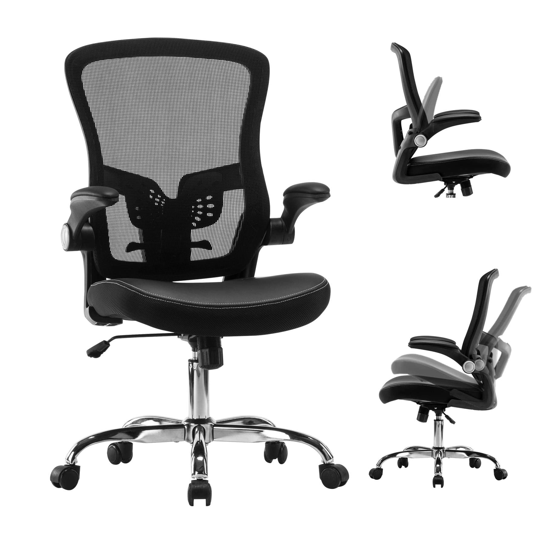 SAIBFARST Office Chair Ergonomic Mesh Desk Chair Comfortable Computer Chair with Flipup Arms PU