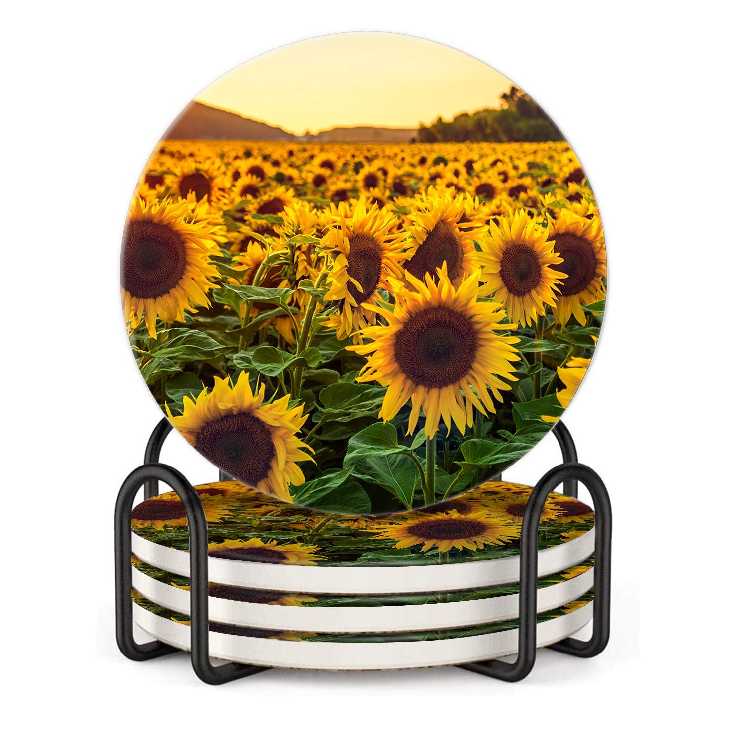 Vibiliyou 015 Sunset And Sunflowercoasters For Drinks Absorbent Drink Coaster Housewarming Hostess Gifts For New Home,House Warming Presents Decor,Wedding Registry,Home Decor