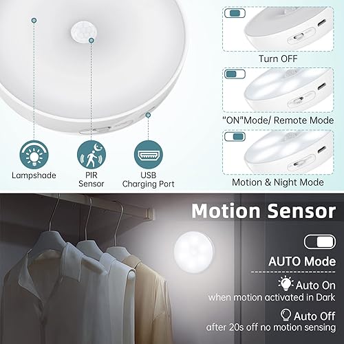 Miniatura 13 de Luces LED de armario - luz de disco de lámpara de movimiento inalámbrica, nueva versión de la lámpara de pie recargable por USB con control remoto
