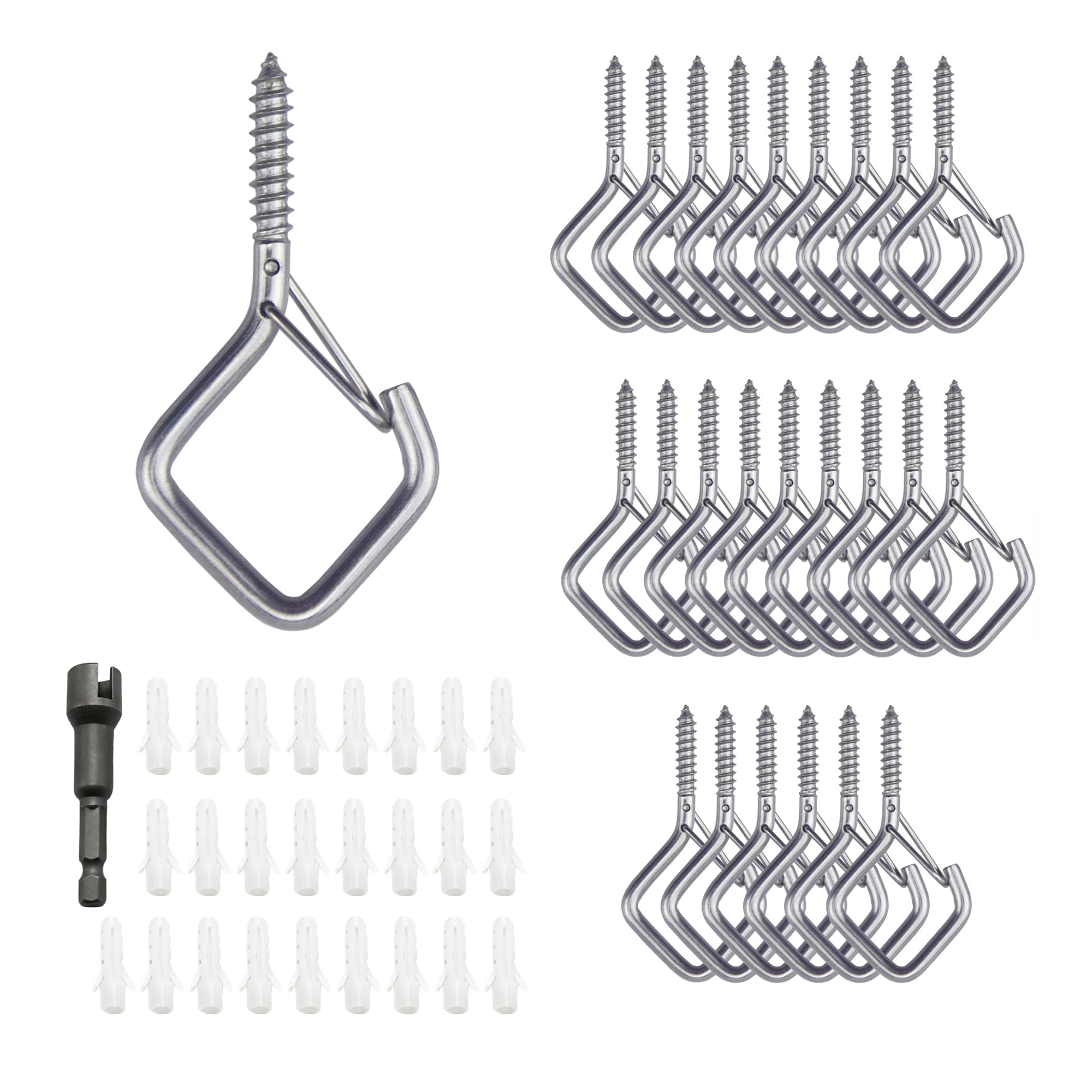DIYHacks 25 Pcs Q-Hanger Hooks Screw in Hooks with Safety Buckle, Mounted on Ceiling or Wall, Include 1 Wing Nut Driver