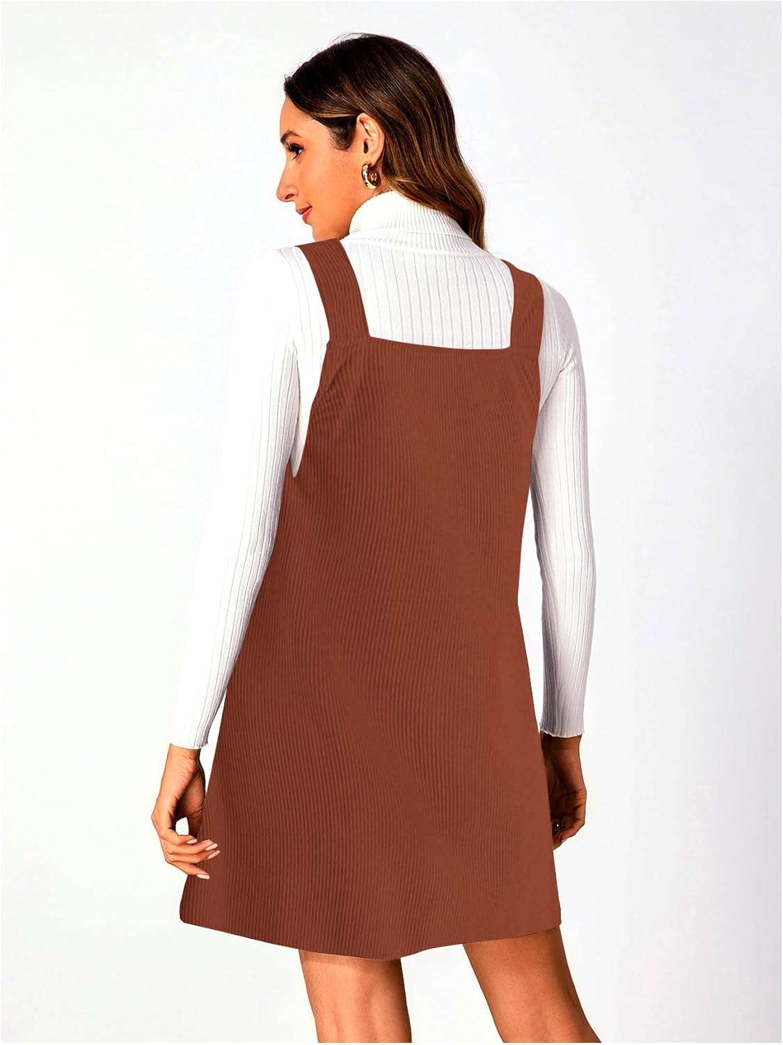 Milumia Women V Neck Corduroy Overall Dress 2025 Fall Mini Pinafore Jumper Dress - Image 2