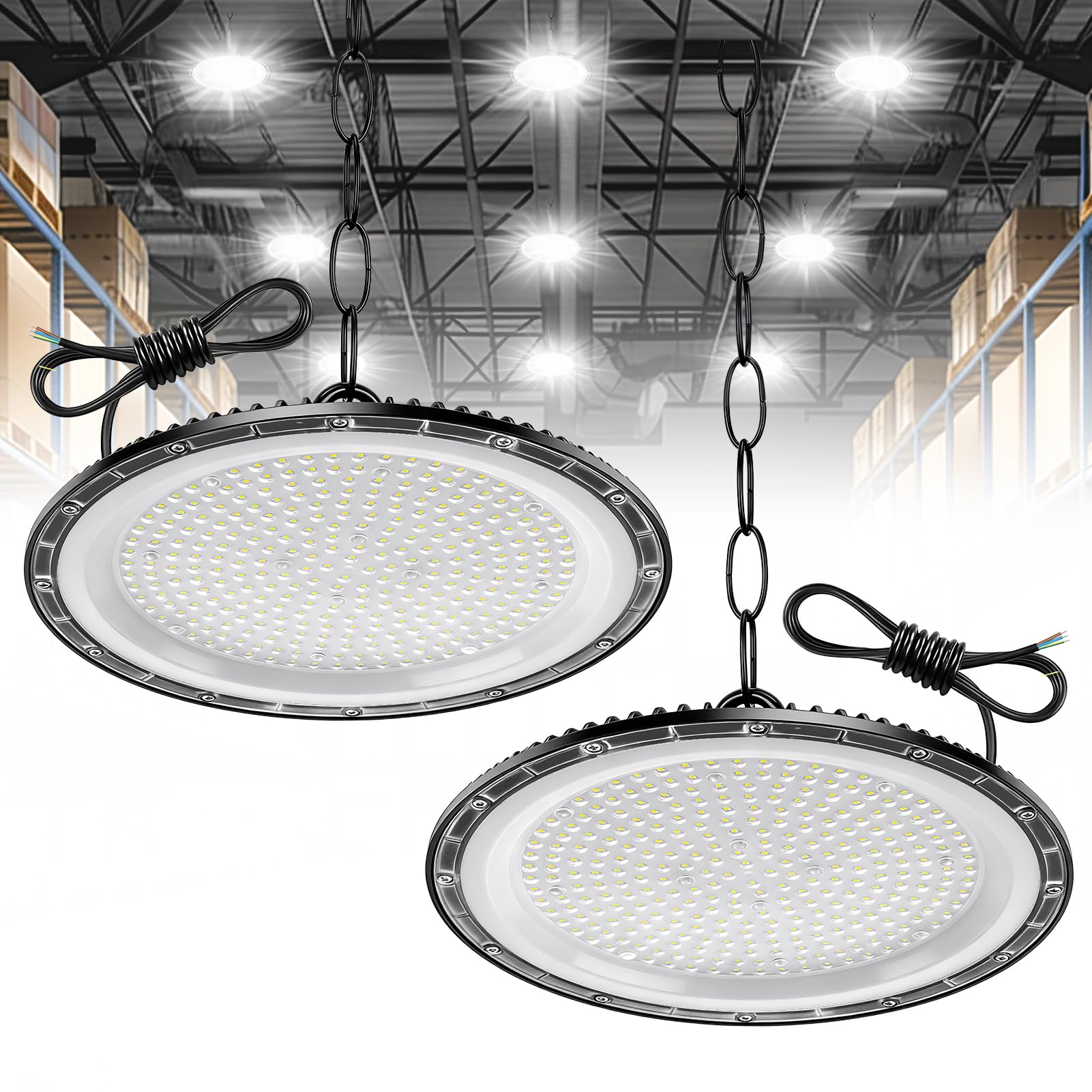 2 Pezzi 500W LED lampada da soffitto per officina 6500K bianco freddo faretto da soffitto | IP65 impermeabile UFO illuminazione per capannoni faretto per capannoni lampada industriale