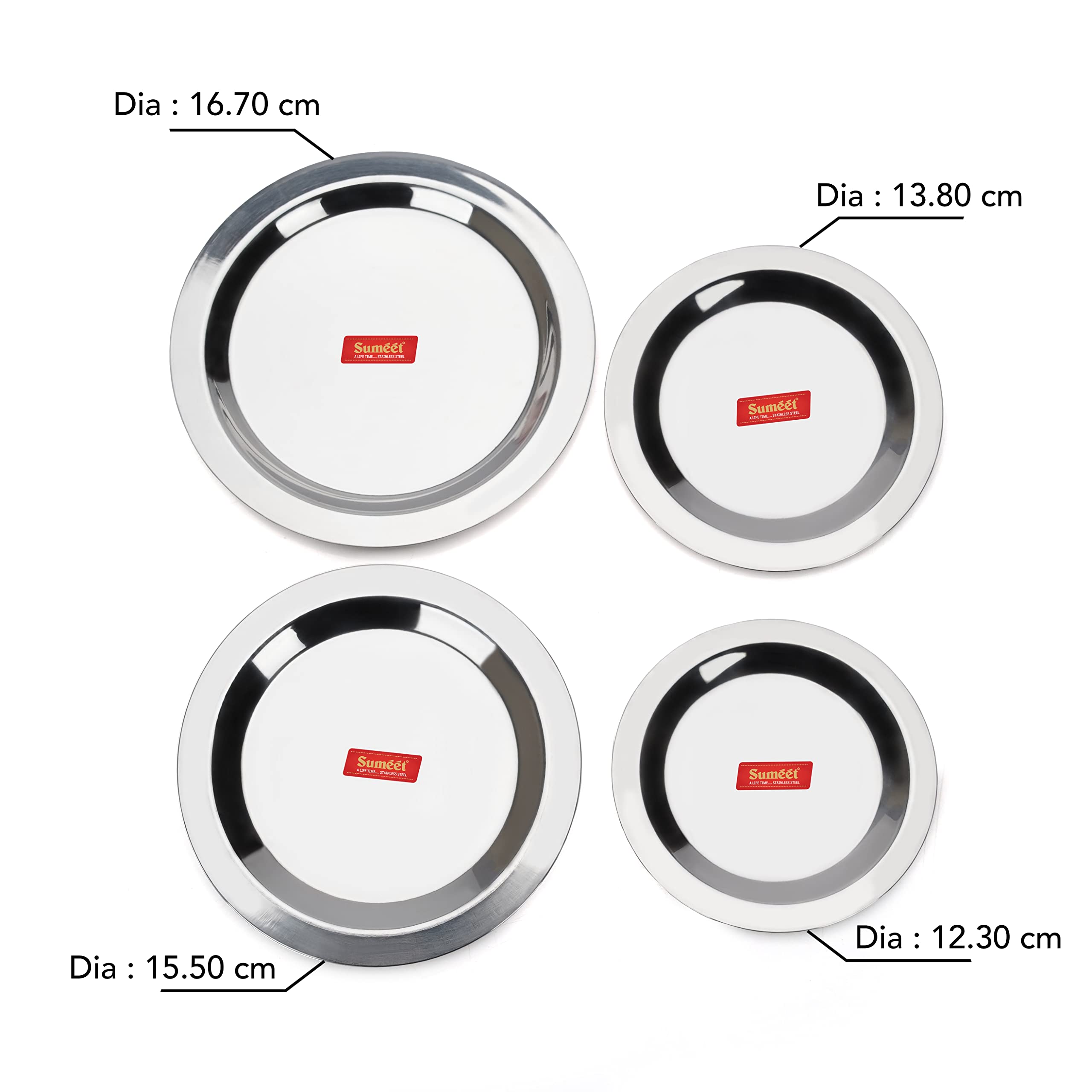 Sumeet Stainless Steel Heavy Gauge Ciba/Lids/Tope/Cheeba Cover Set of 4 Pcs (Small Size 12.3cm, 13.8cm, 15.5cm, 16.7cm), Silver 2