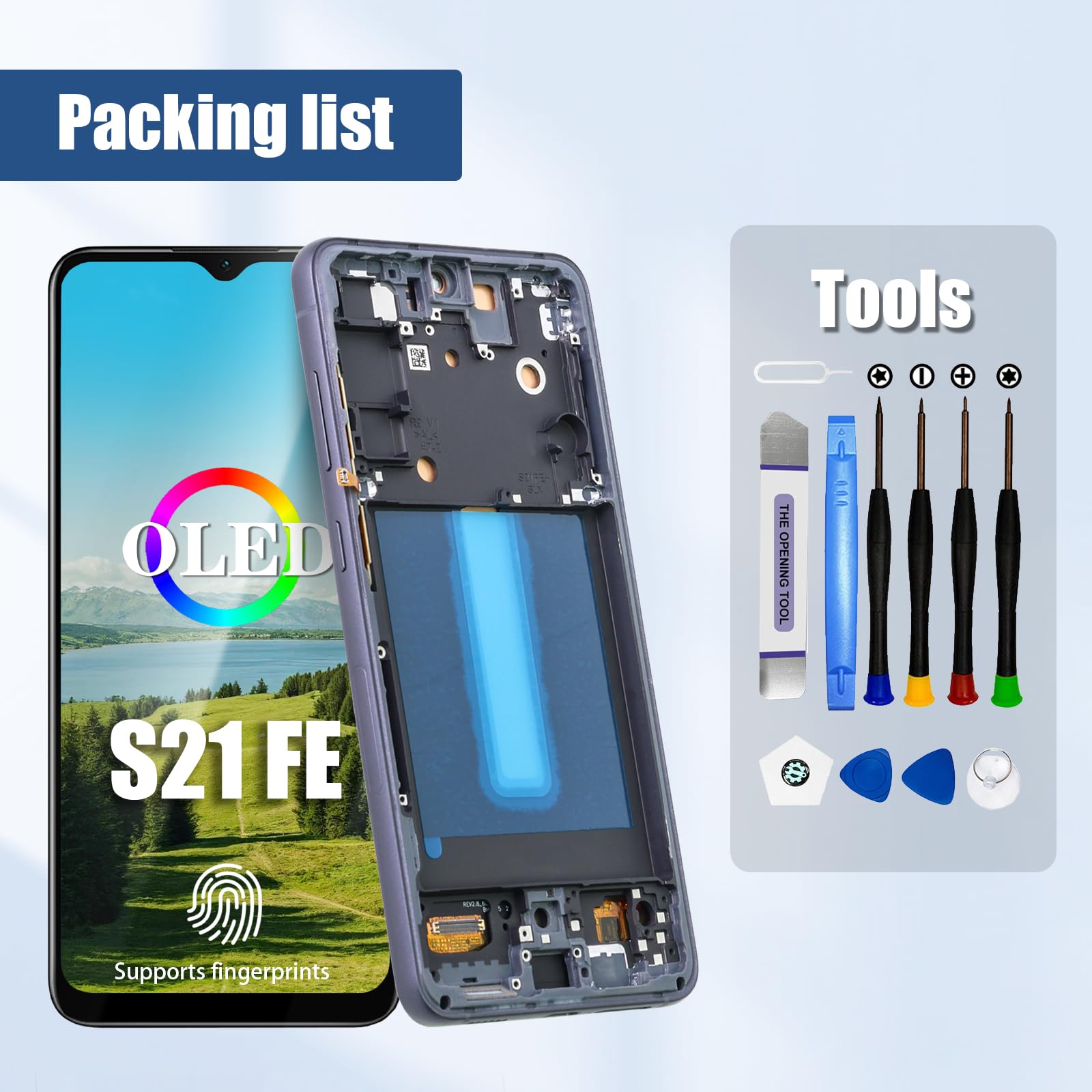 DTD OLED-Display für Samsung Galaxy S21 FE 5G Ersatz-LCD-Bildschirm (6,4", Schwarz mit Rahmen) Fingerabdruckerkennung unterstützt