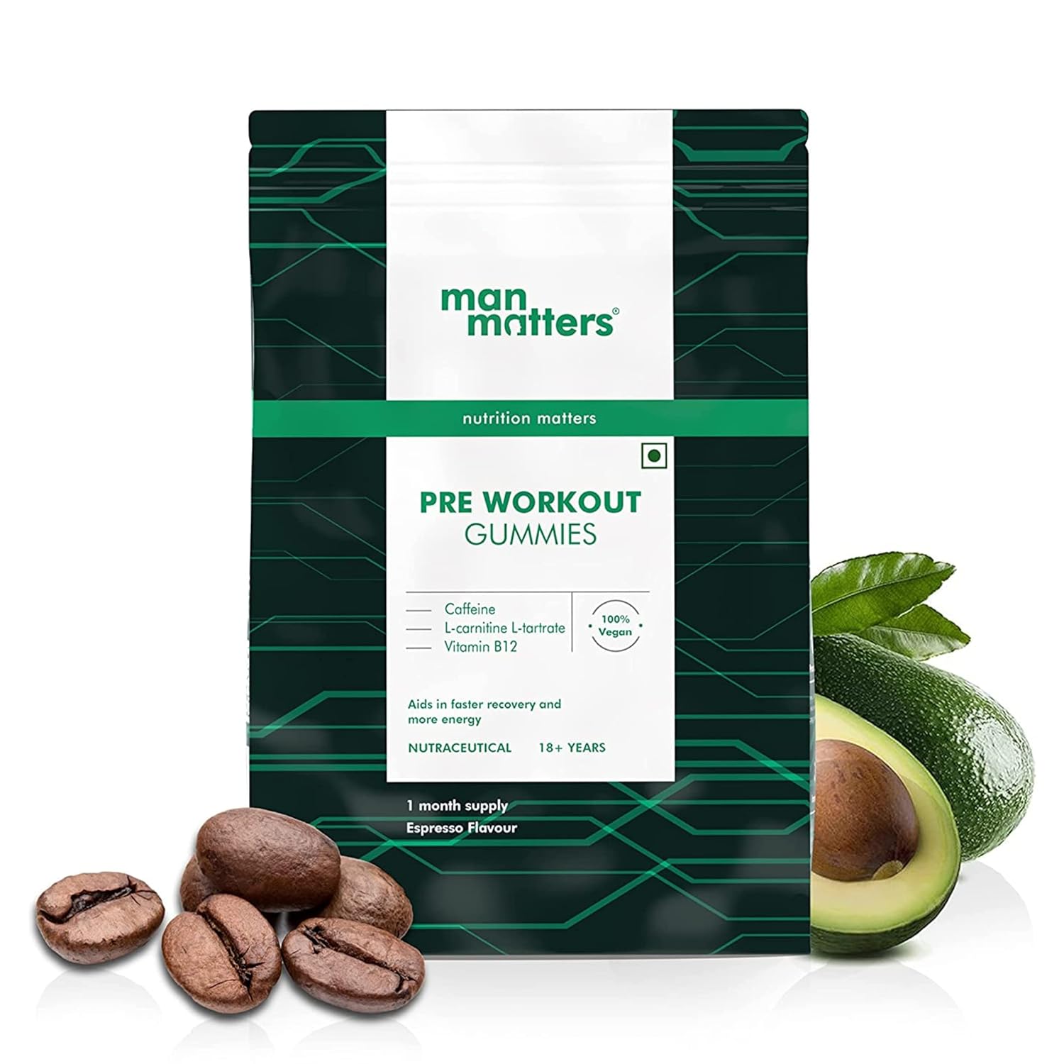 Man Matters PreWorkout Coffee Flavour Gummies Natural Caffeine