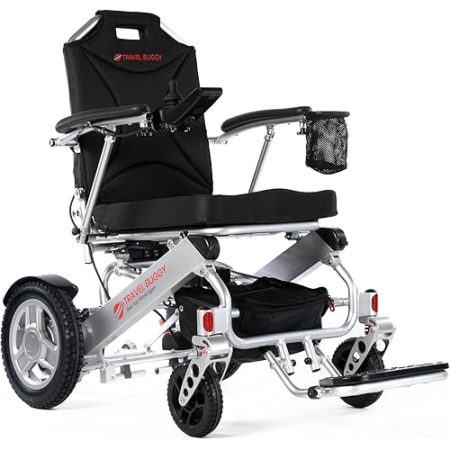 Travel Buggy Electric Wheelchair City 2 Plus, Lightweight, Foldable, Portable, Weight Capacity 395lbs, Air Travel Friendly - Ships from and Serviced in USA (Silver, No Caregiver Control)