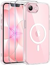 Qasyfanc Magnetic Case for iPhone 16e/iPhone 17e Compatible with MagSafe with 2 Screen Protector, Camera Protection, Anti-Yellow Anti-Shock, Anti-Scratch Back, Transparent