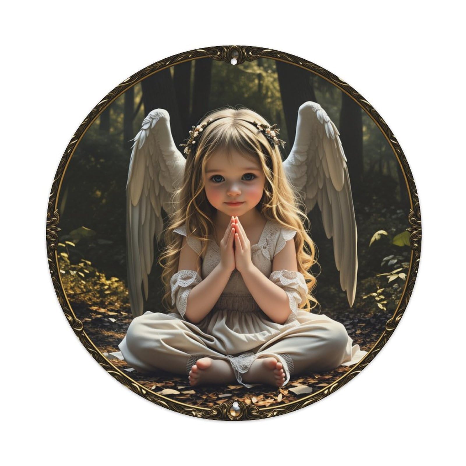 Angel Child Forest Prayer Wings Dress Metal Tin Sign Plaque