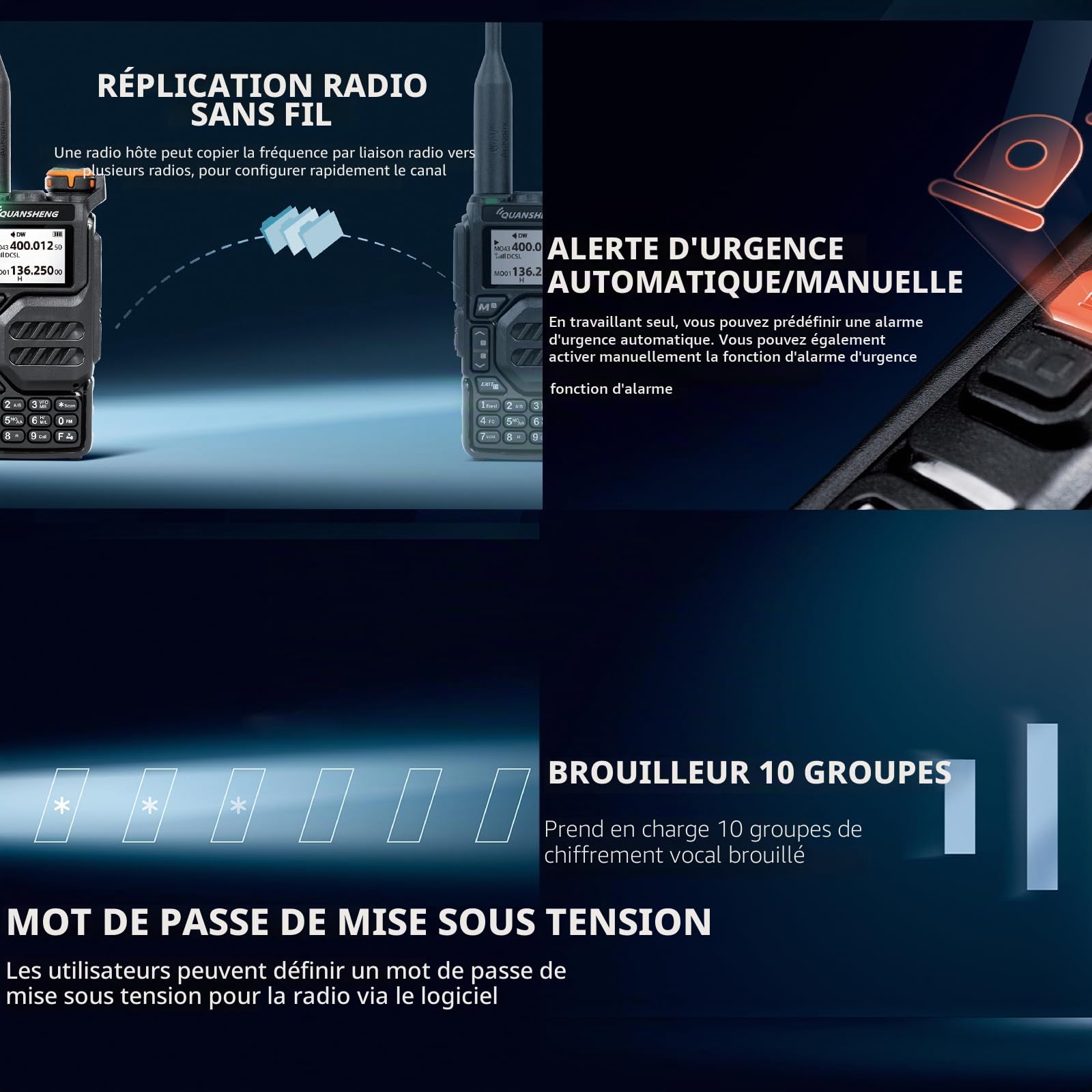 QUANSHENG UV-K5 Talkie Walkie Longue Portée VHF UHF 200 Canaux Radio Portable Rechargeable Professionnelle à Deux Voies avec AM/FM/DTMF, VOX, Fréquence de Réplication, NOAA Alerte Météo