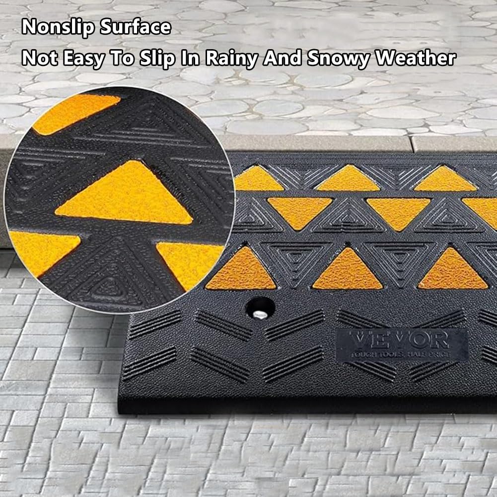 Rampa para Bordillos de Goma con Tiras Reflectantes de Seguridad, Rampa de Umbral Antideslizante Resistente para Coche Silla de Ruedas Moto