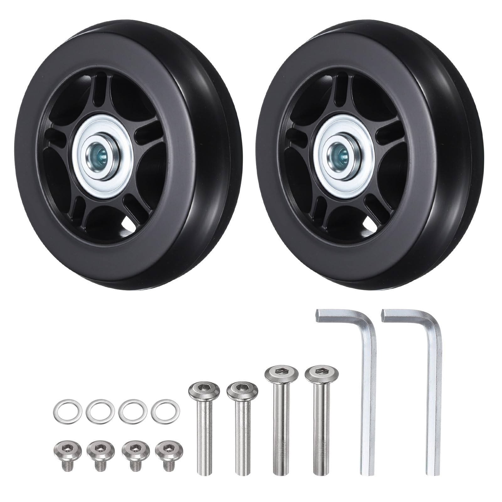 HiPicco - Roues de rechange pour valise, kit de réparation avec roulements pivotants en caoutchouc 90x24mm - Inclus 2 roues avec roulements en PU, rondelles, clés et vis d'essieu pour chariot à