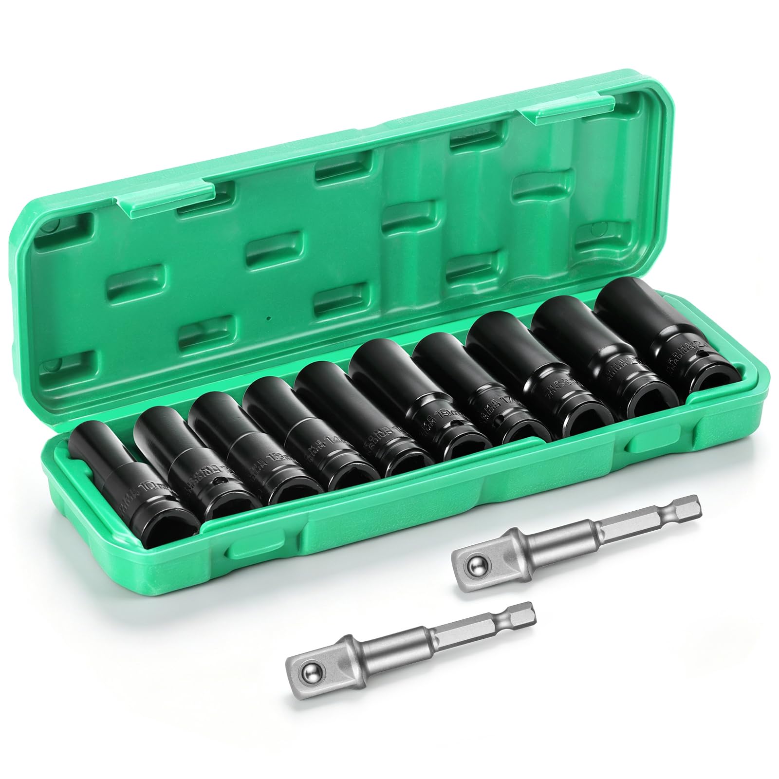 1/2" Drive Deep Impact Socket Set 10pc, 10–24mm Metric, Heat-Treated Steel