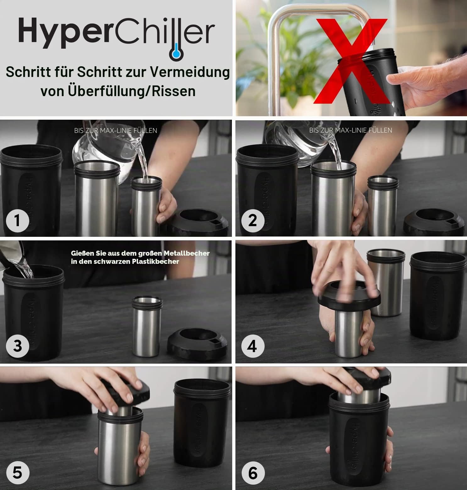 HyperChiller HC3 Eiskaffee-/Getränkekühler, patentiert, verbessert, stärker und langlebiger Fertig in einer Minute, wiederverwendbar für Eistee, Wein, Spirituosen, Alkohol, Saft, 355 ml, schwarz