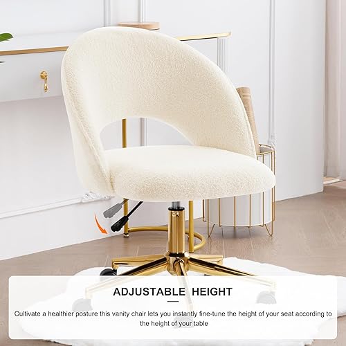 Miniatura 7 de Furnimart - Silla giratoria con ruedas para escritorio, silla ajustable de piel sintética para tocador con patas doradas, linda silla de tareas con