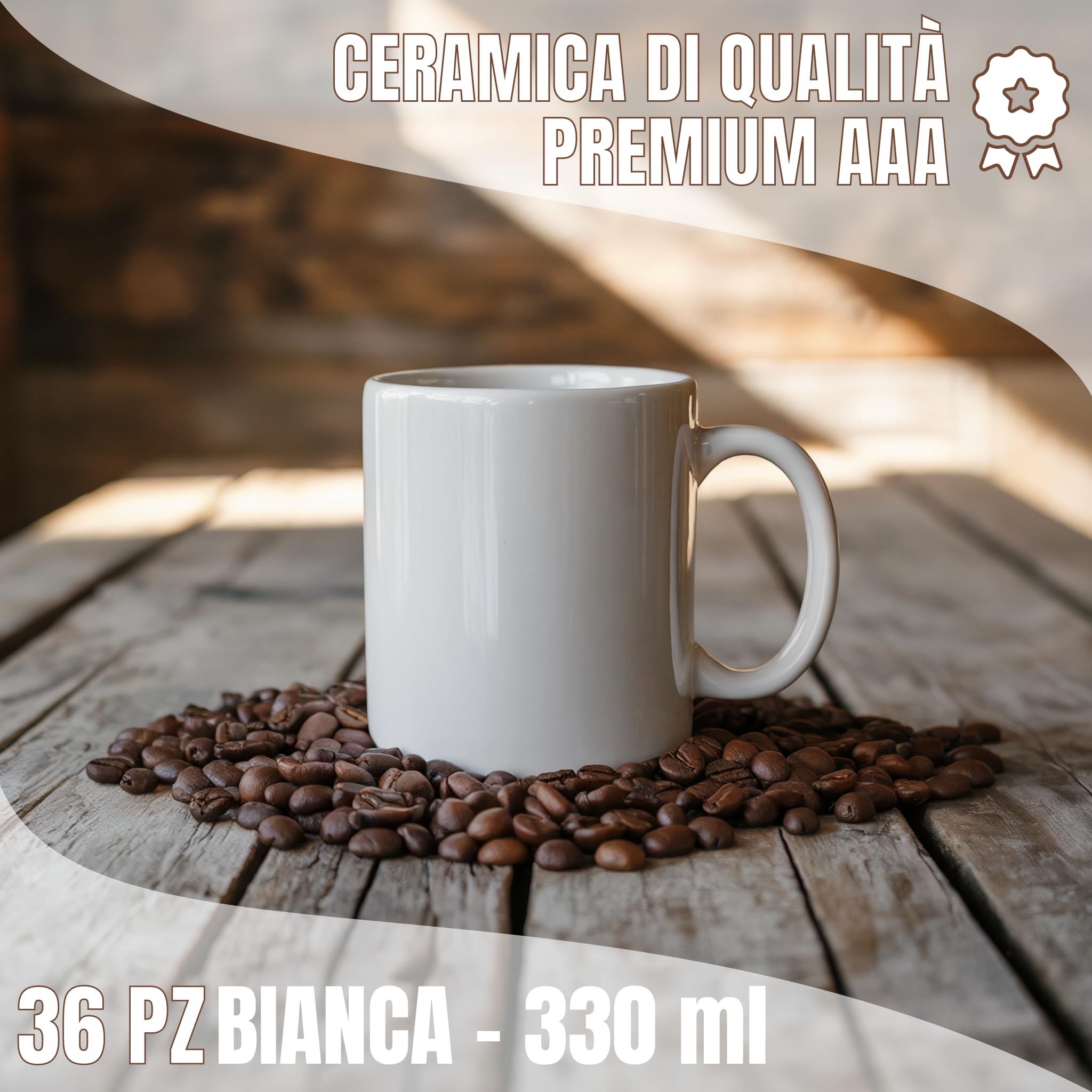 AL PRODUCTION Set Tazze per Sublimazione in Ceramica Bianca 330ml - Tazza Mug di Categoria AAA inclusa di Scatola per Gadget e Personalizzazioni - Made in Italy (Bianco, 36 Unità)