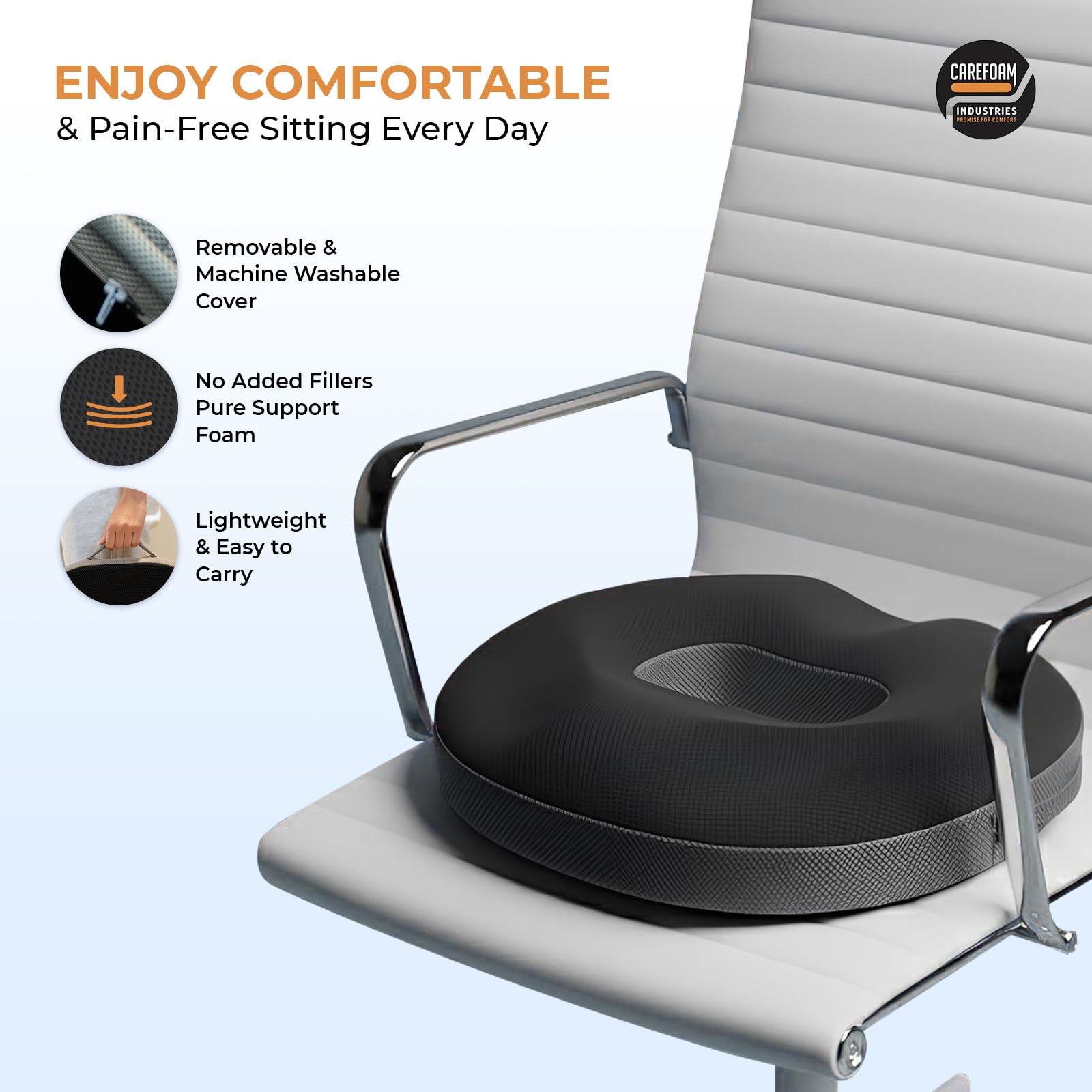 CareFoam Orthopedic Memory Foam Donut Cushion for Piles, Hemorrhoid, Tailbone & Hip Pain Relief | Ergonomic Pressure Relief Cushion for Office Chair, Car, Home & Wheelchair Use 4