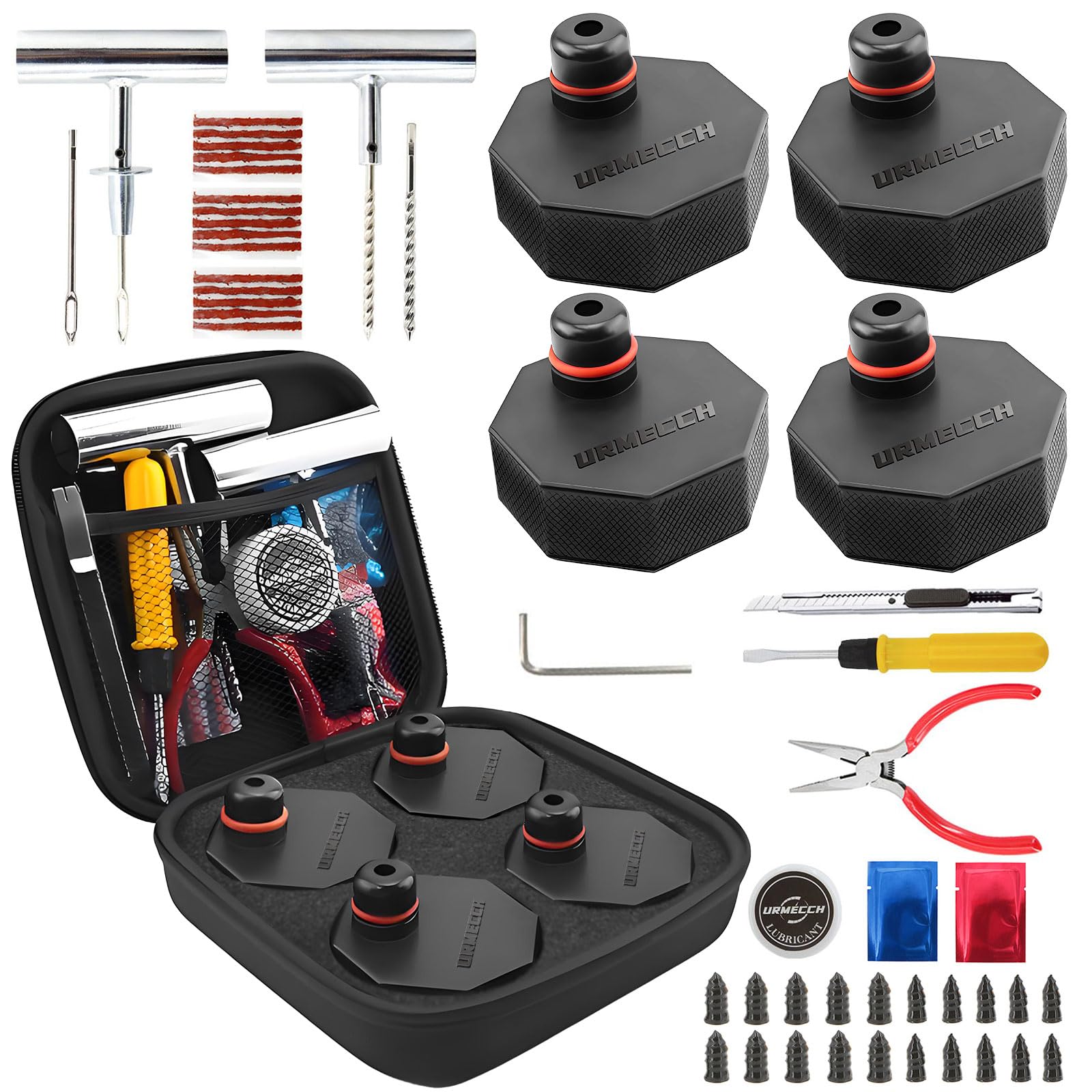 URMECCH Lifting Jack Pads and Tire Repair Tool Kit for Ford Mach E, 4PCS Rubber Jack Pad Adapter Jacking Point Pucks for Mustang Mach-E 2021-2025,