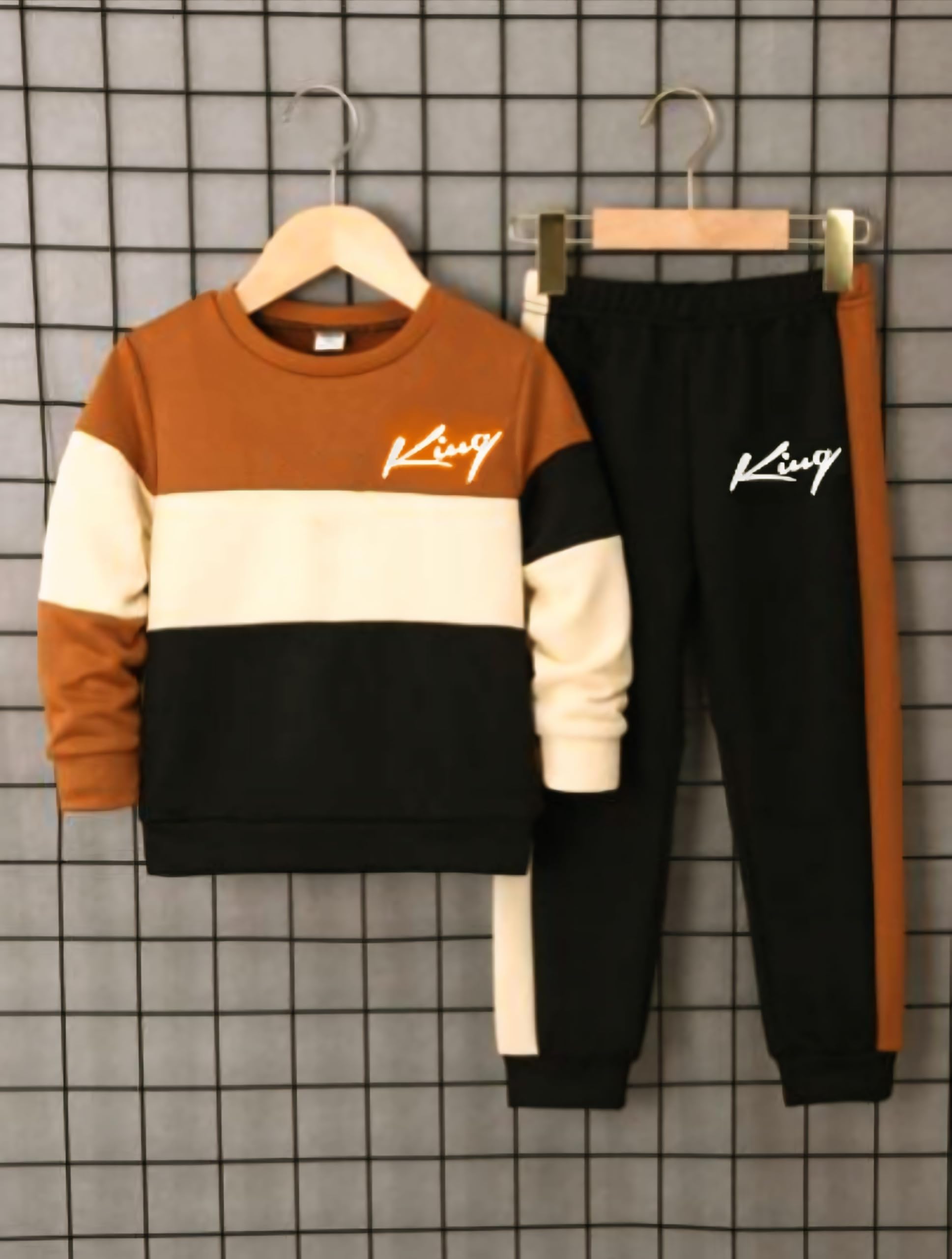 Unisex Kids Hosiery Cotton Multicolor Printed Sweatshirt & Joggers Tracksuit Set, Long Sleeves, Round Neck, Casual Wear-picture-55