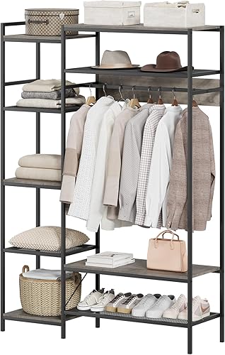 Miniatura 7 de IDEALHOUSE Organizador de armario independiente 2024, versátil perchero portátil con estantes de 5 niveles y varillas para colgar, perchero de acero