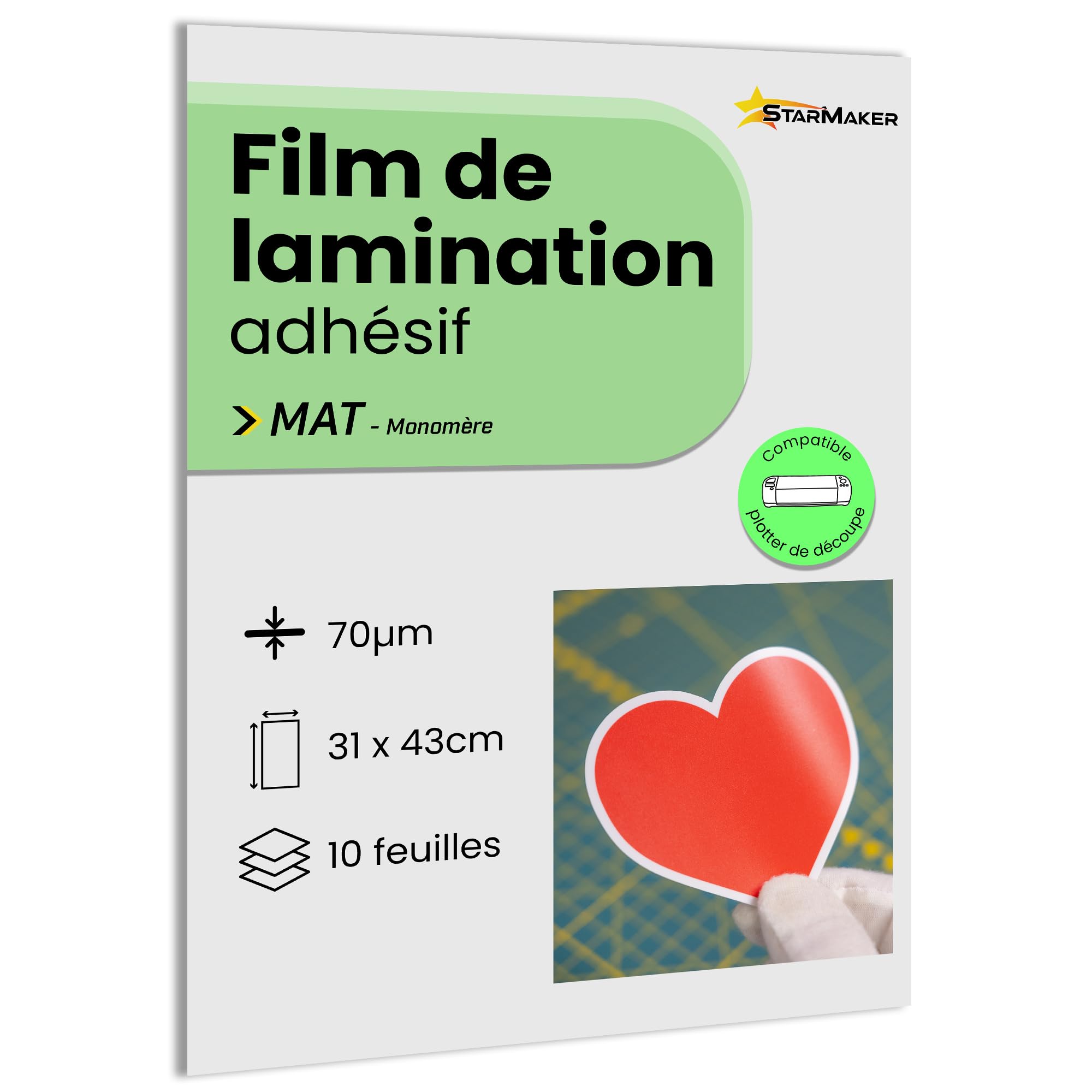 10 fogli A3, 30.7 x 43cm, laminazione a freddo OPACA - Pellicole autoadesive per foto e adesivi, compatibile plotter da taglio