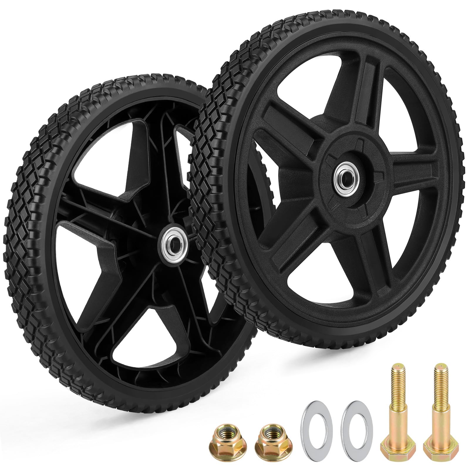 Paquete de 2 ruedas para cortadora de césped de 12 pulgadas que se adaptan a la mayoría de las cortadoras de césped manuales estándar, lavadoras a presión, carritos de jardín, compresores de
