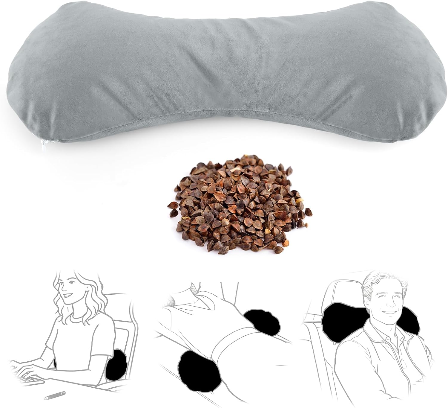 Buckwheat Lumbar Support Pillow for Bed Sitting and Couch Support, Firm Ergonomic Back Pillow for Lower Back Pain Relief, Small Natural Back Support Pillow Recliner Pillow