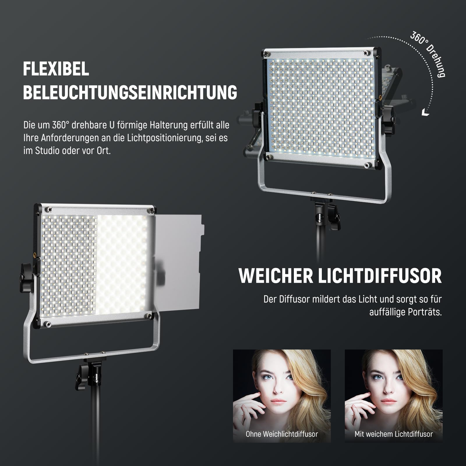Neewer 2X Verbesserte 660 PRO II 50W RGB LED Videoleuchte Panel Set Stative Ständer mit App Steuerung Videolicht 360° Vollfarbe Video Fotolicht/CRI97+/3200K~5600K Studio Dauerlicht Fotografie Film – Bild 6