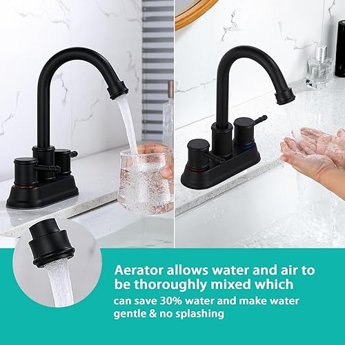 Miniatura 3 de BARROCK Grifo central de baño de 4 pulgadas y 2 asas, acero inoxidable sin plomo, moderno, giratorio de 360, grifo mezclador de 2 a 3 agujeros,