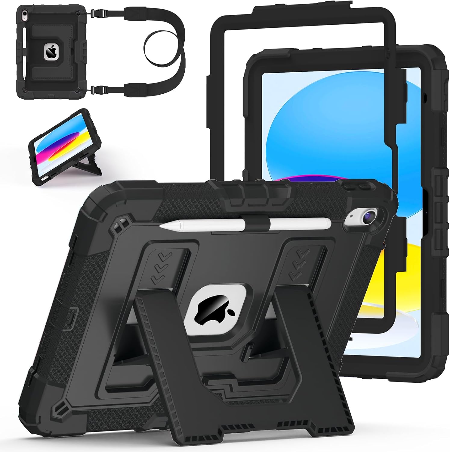 Case for iPad A16 11th/10th Generation 11/10.9 Inch 2025/2022, Ubearkk for iPad a16 case Military Grade Fully-Body Rugged Shockproof Cases with Large Kickstand Pen Holder Shoulder Strap, Black