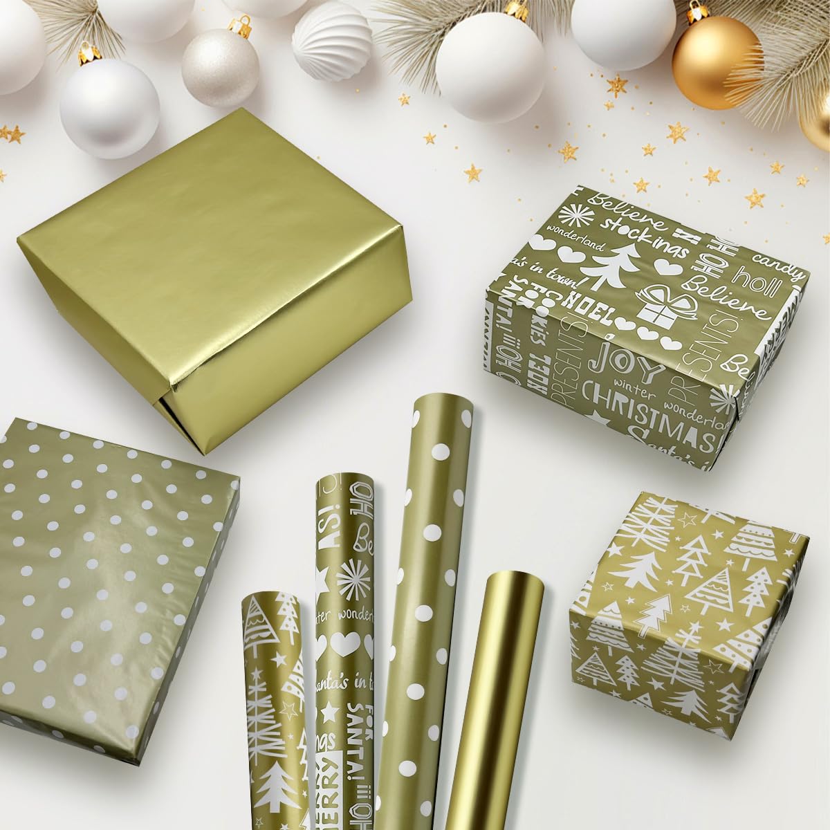 Pmueuff 5 Papier Cadeau Rouleau, Papier Cadeau 43cm X 3M