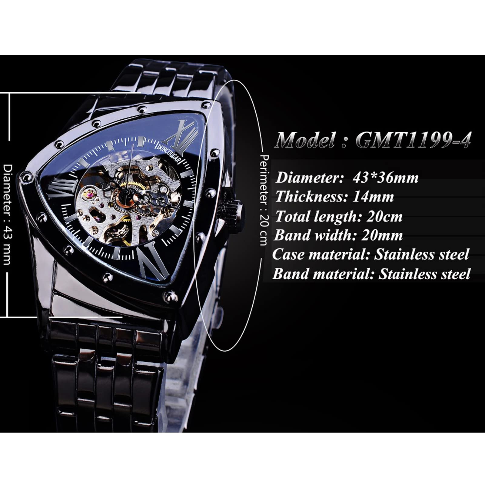FORSINING Montre automatique pour homme, cadran triangulaire, squelette, montre mécanique de luxe pour homme