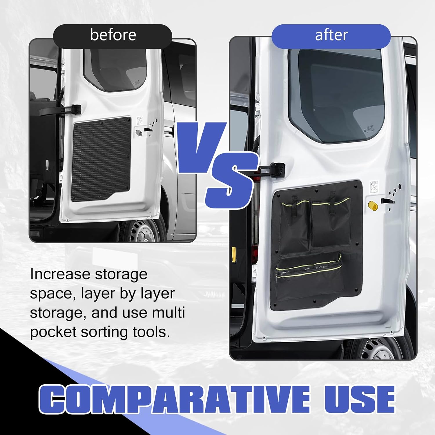 Rear Door LOWER Storage Panels (Pair), Compatible with Ford Transit Custom Barn Door Storage Organiser, Van Years 2012 to Current Model (Black-1 Pair)