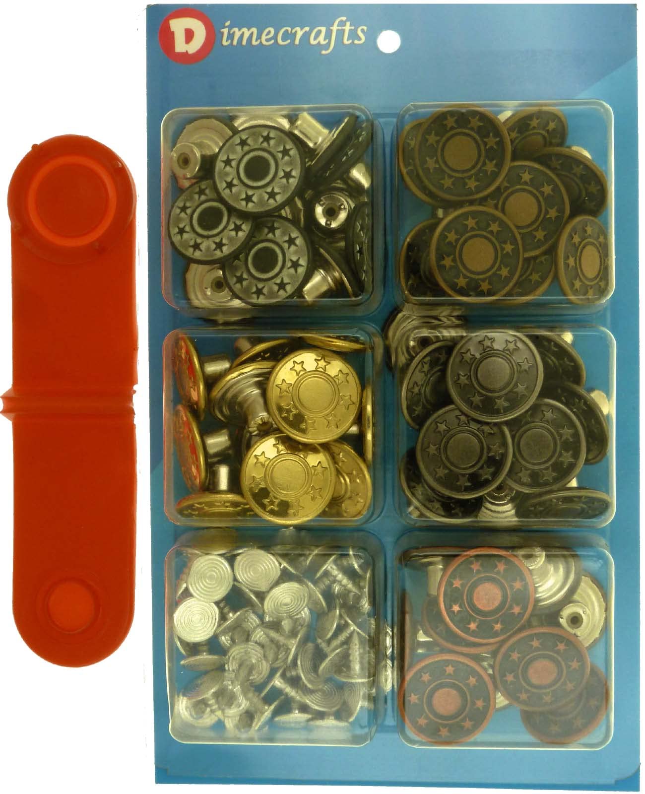 #1A Popular 17mm Bachelor Jean Buttons, Set 50 with Tool