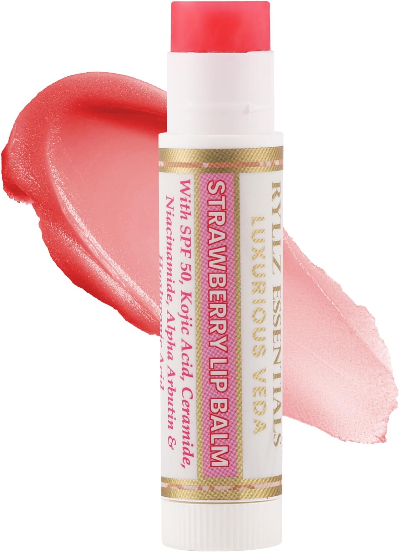 Strawberry Lip Balm | SPF 50 PA+++ | With Shea Butter, Kojic Acid, Ceramide, Niacinamide, Alpha Arbutin & Hyaluronic Acid | Pink Tint | For Lip Lightening & Moisturized Lips | 5 Gm