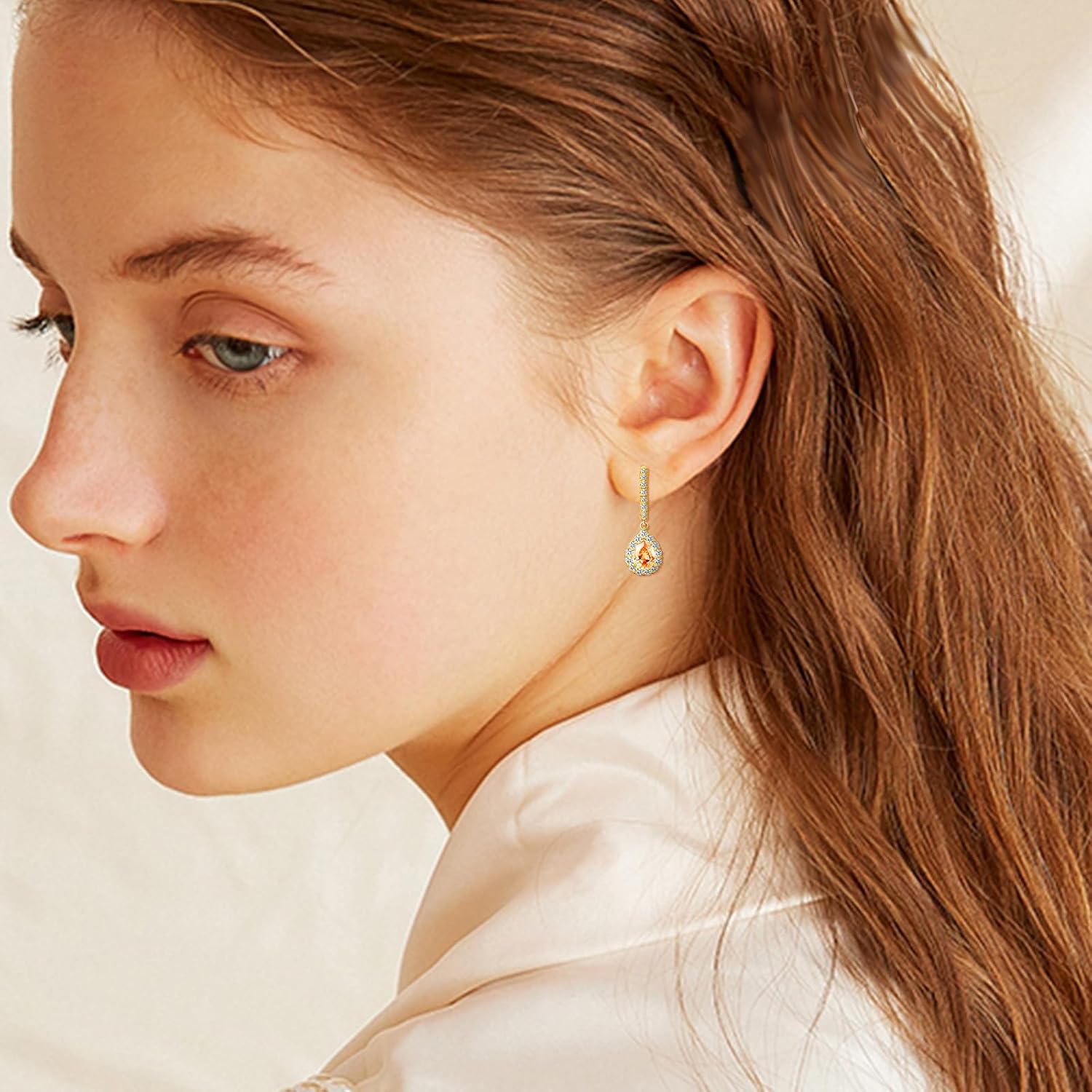 Champagne - Colored Teardrop Huggie Hoop Earrings S925 Sterling Silver Plated Gold Yellow Cubic Zirconia Waterdrop Dangle Drop Earrings for Women Her Wedding Anniversary Christmas Birthday Gifts - Image 4