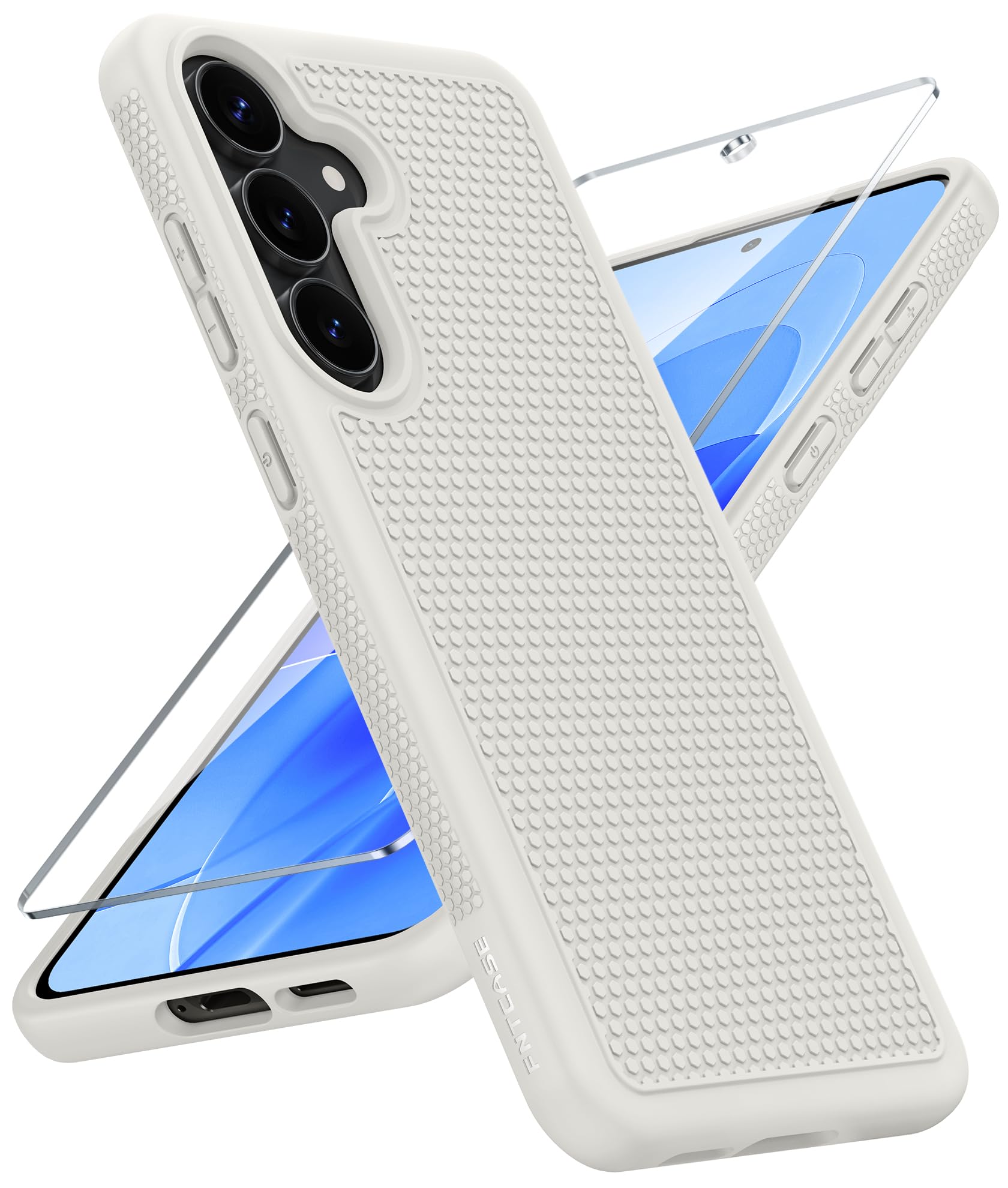 FNTCASE for Samsung Galaxy S25 FE Case: Shockproof Protective Non Slip | With Screen Protector, Shockproof Drop Protection, Matte Textured Protective Cell Phone Cover, for Daily Use, White