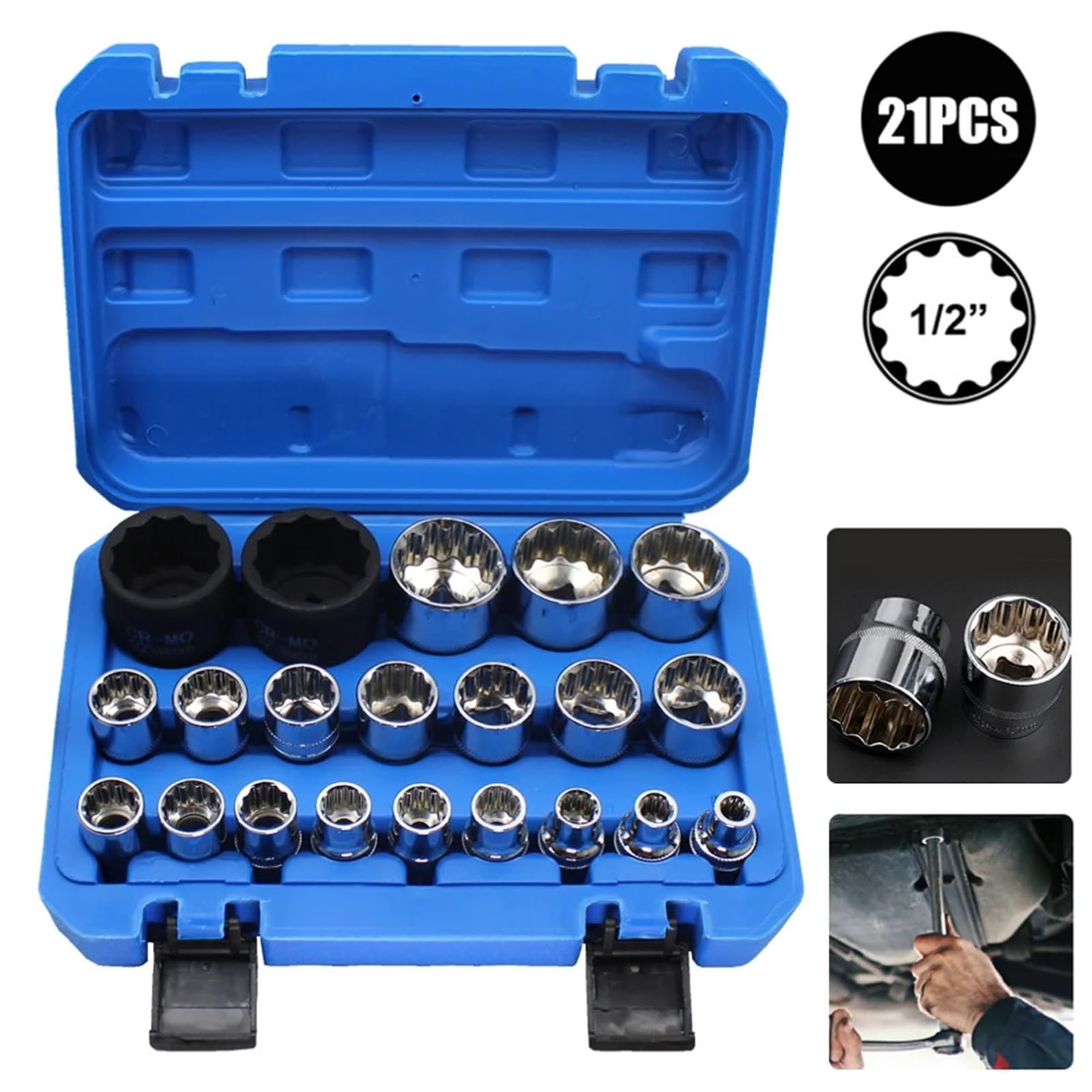21 sztuk klucz grzechotkowy zestaw nasadek 1/2 Torx 12-punktowy 8-36mm specyfikacja główka gniazdowa wielozębna Zestaw przedłużek