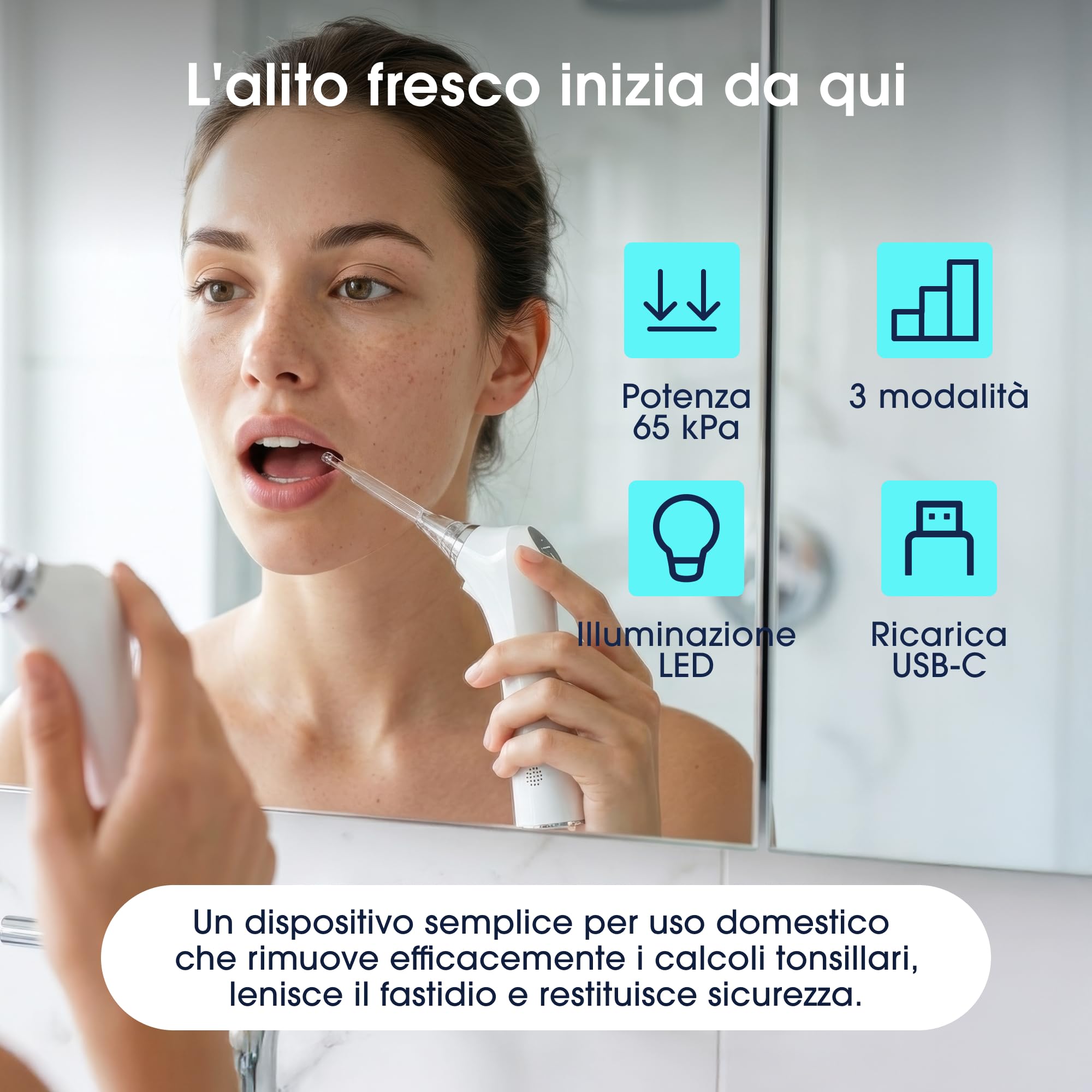 ZENT Tonsilloliti rimozione elettrico – Kit rimozione calcoli tonsillari con Luce LED, 3 Punte Silicone, Aspiratore Calcoli Tonsillari Senza Fili e Motore Silenzioso, per Casa e Viaggio