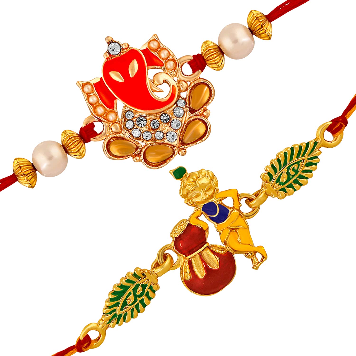 Mahi Combo of Ganesha and Krishana Rakhis with White Crystal and Artificial Pearl for Brother (RCO1105218M) (B097K88K7B) Amazon Price History, Amazon Price Tracker