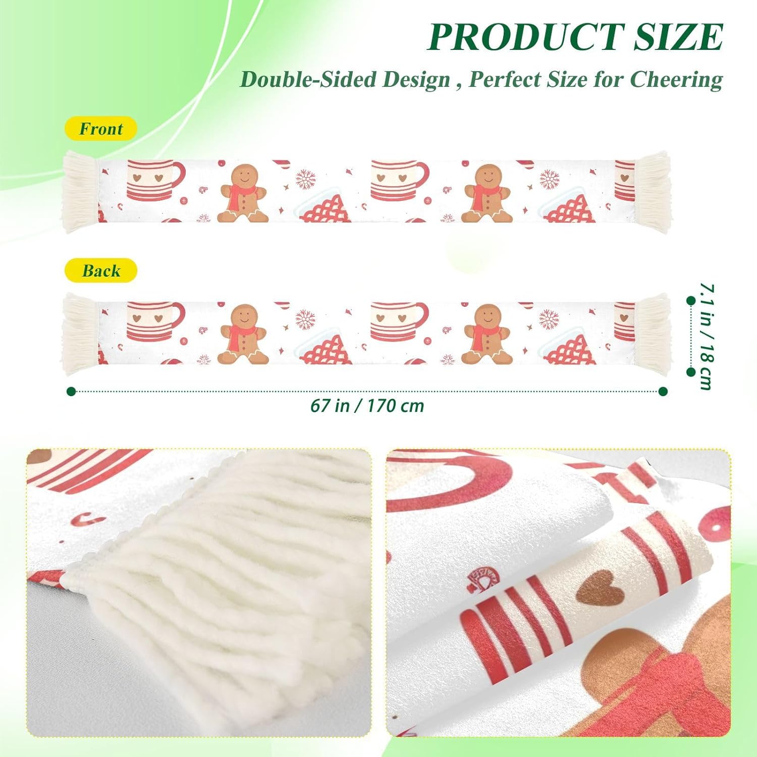 CHIFIGNO Christmas Gingerbread Men Sports Fan Scarf for Soccer Fans, Soft Polyester Sweat Towel Scarf for Cheering, Quick Dry Rally Towel with Fringe Ends