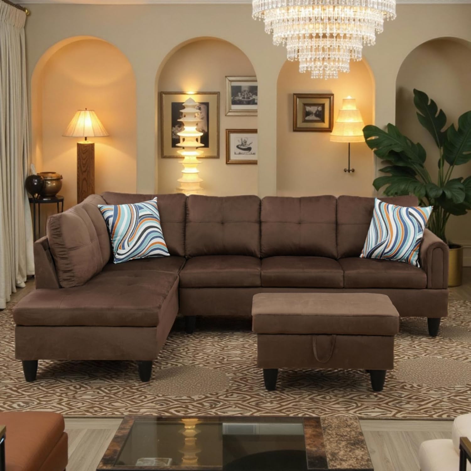 L Shaped Couch Sectional Couches with Chaise and Storage Ottoman, 3 Pieces Modular Convertible Sofa for Living Room Furniture Sets and Small Apartment, Teal Blue