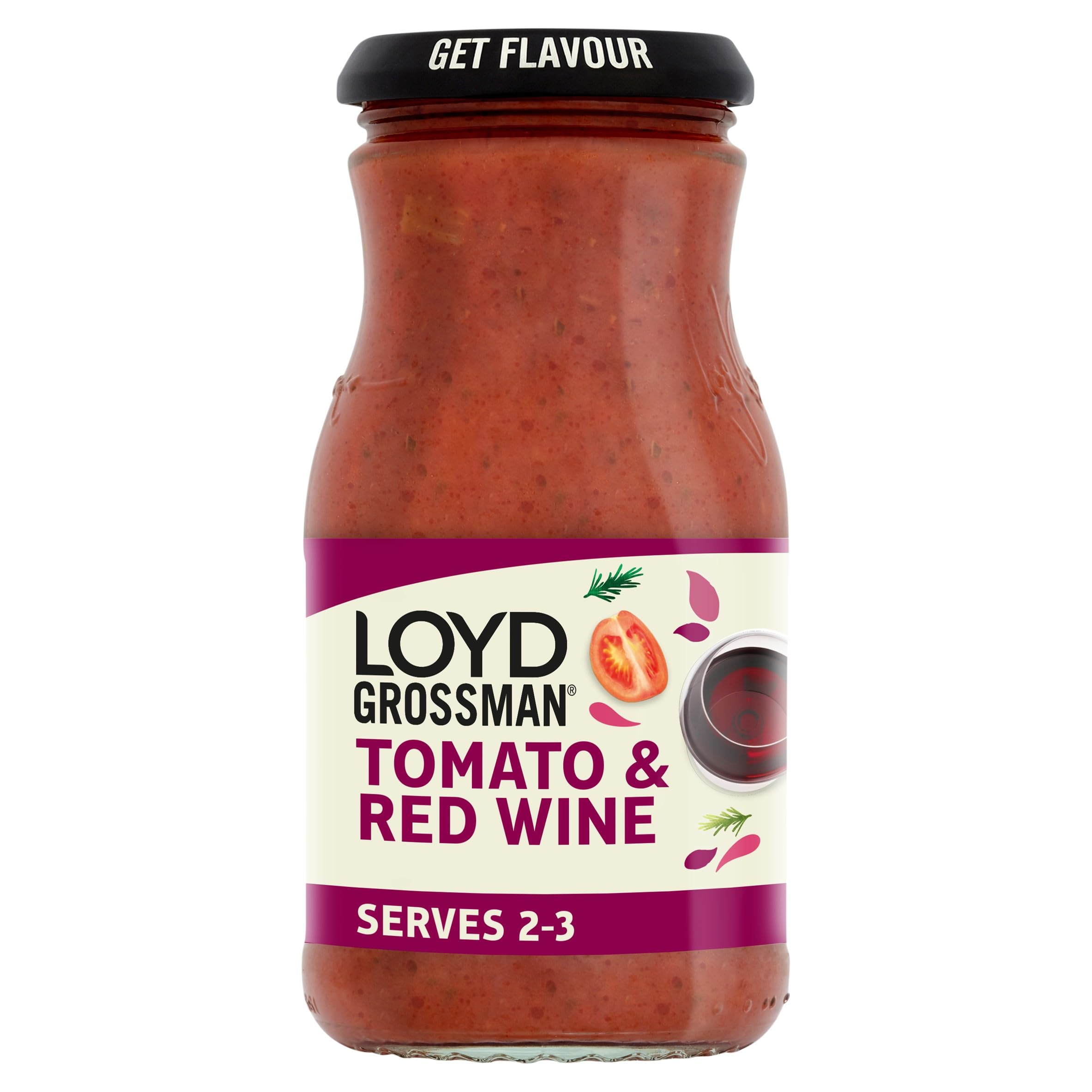 Loyd Grossman Italian Tomato & Red Wine Sauce – Sun-Ripened Tomatoes & Garlic, Robust Pasta Sauce, 350 g Jar (Pack of 1)
